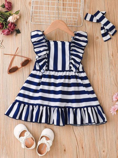 toddler girls striped print ruffle trim dress with headband she, Red;yellow
toddler girls striped print ruffle trim dress with headband she, Red;yellow