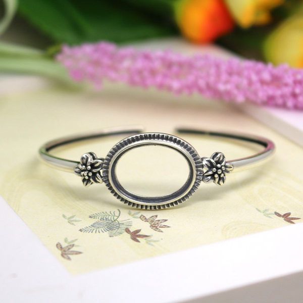 art deco retro vintage 925 sterling silver bracelet bangle women semi mount bracelet 15x20mm oval cabochon amber agate lapis lazuli setting, Black
art deco retro vintage 925 sterling silver bracelet bangle women semi mount bracelet 15x20mm oval cabochon amber agate lapis lazuli setting, Black