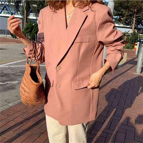 spring autumn women loose blazer coat casual long sleeve single breasted jacket with pockets chaqueta mujer pink color 210513, Black
spring autumn women loose blazer coat casual long sleeve single breasted jacket with pockets chaqueta mujer pink color 210513, Black