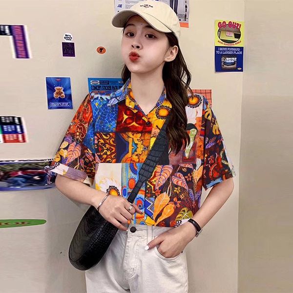 women's blouses & shirts women short sleeve chiffon female print summer harajuku, White
women's blouses & shirts women short sleeve chiffon female print summer harajuku, White