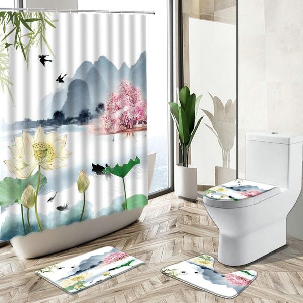shower curtains chinese lotus green bamboo landscape curtain zen ink painting art non-slip pedestal rug toilet cover bathroom deco set
shower curtains chinese lotus green bamboo landscape curtain zen ink painting art non-slip pedestal rug toilet cover bathroom deco set