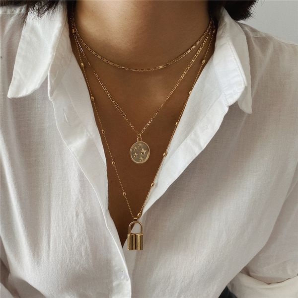 8pcs/lot geometric lock pendant necklaces retro star relief round beaded chain for women souvenir gift multi layer necklace ornaments, Silver
8pcs/lot geometric lock pendant necklaces retro star relief round beaded chain for women souvenir gift multi layer necklace ornaments, Silver