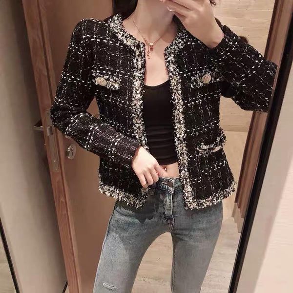 women's jackets fashion tweed small fragrant jacket spring 2021 slim temperament all-match black wool plaid coat, Black;brown
women's jackets fashion tweed small fragrant jacket spring 2021 slim temperament all-match black wool plaid coat, Black;brown