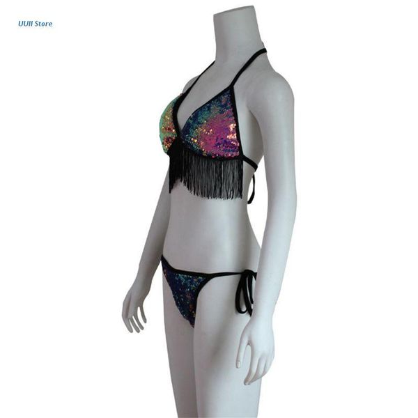 women's swimwear xx9d women two piece bikini set halter long tassels trim triangle bra low waist side tie thong glitter fish scales gra, White;black
women's swimwear xx9d women two piece bikini set halter long tassels trim triangle bra low waist side tie thong glitter fish scales gra, White;black