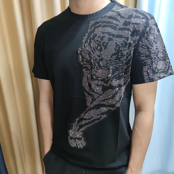 tee 2021 summer men's funny personality tiger printing diamond man's shirt, White;black
tee 2021 summer men's funny personality tiger printing diamond man's shirt, White;black