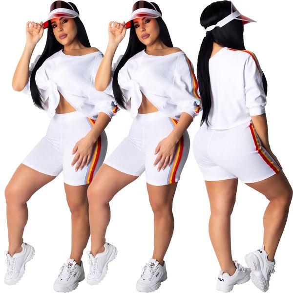 cmyay new women summer stripes off shoulder short sleeve tee shorts suit two piece set sporty trasuit outfitby air, White
cmyay new women summer stripes off shoulder short sleeve tee shorts suit two piece set sporty trasuit outfitby air, White