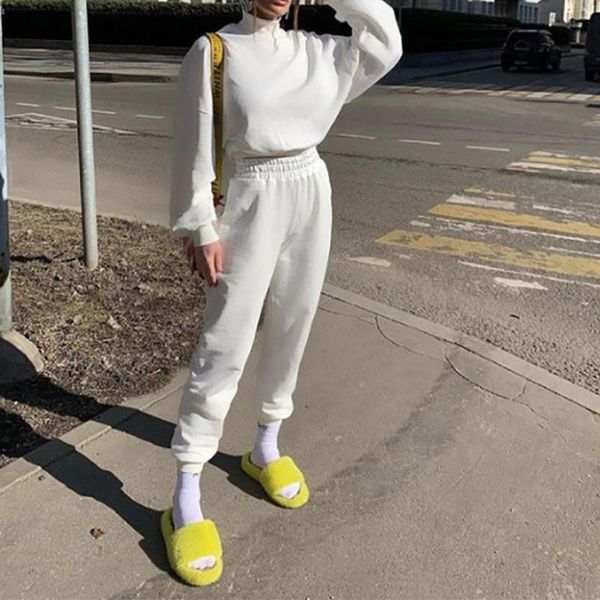 women's two piece pants fleece two-piece set casual 2021 autumn oversize sweatshirt long sleeve turtleneck cropped and pencil, White
women's two piece pants fleece two-piece set casual 2021 autumn oversize sweatshirt long sleeve turtleneck cropped and pencil, White