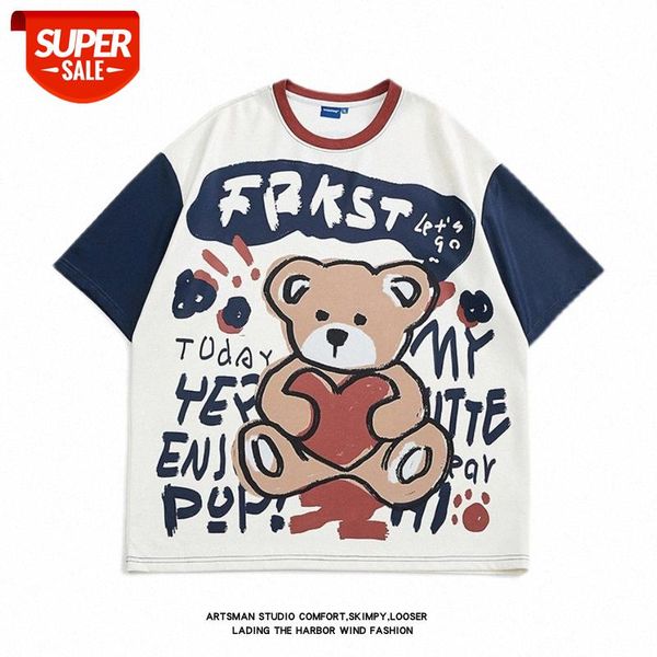 bear print short-sleeved t-shirt male stitching couples flow loose half-sleeved bottoming shirt #hu7a, White;black
bear print short-sleeved t-shirt male stitching couples flow loose half-sleeved bottoming shirt #hu7a, White;black
