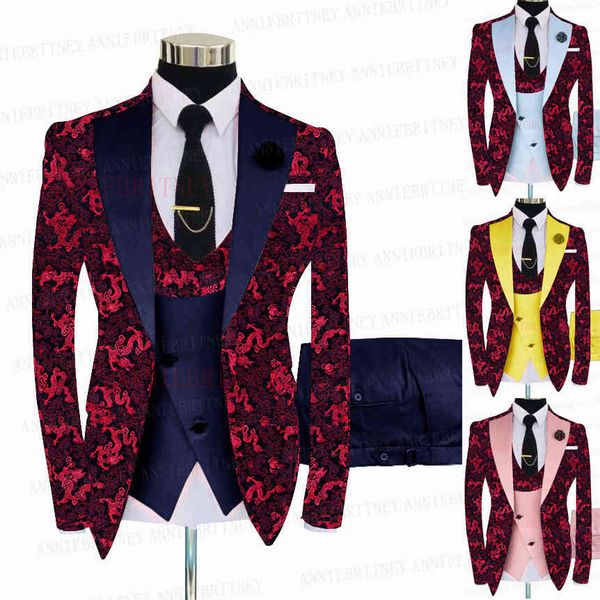 men's suits & blazers 2021 red floral printing wedding 3 pieces tailored shiny singer slim fit jacket vest pants dress tuxedo set, White;black
men's suits & blazers 2021 red floral printing wedding 3 pieces tailored shiny singer slim fit jacket vest pants dress tuxedo set, White;black