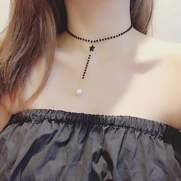 n039.sweet and small pure fresh five-pointed star crystal tassel necklace temperament female short chokers, Golden;silver
n039.sweet and small pure fresh five-pointed star crystal tassel necklace temperament female short chokers, Golden;silver