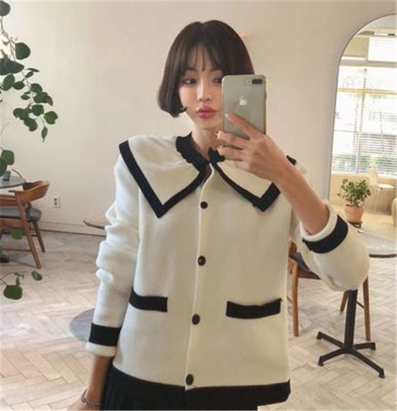 women's sweater autumn korean vintage navy collar knitted sweater carigans long sleeve loose sweater outwears 210515, White
women's sweater autumn korean vintage navy collar knitted sweater carigans long sleeve loose sweater outwears 210515, White