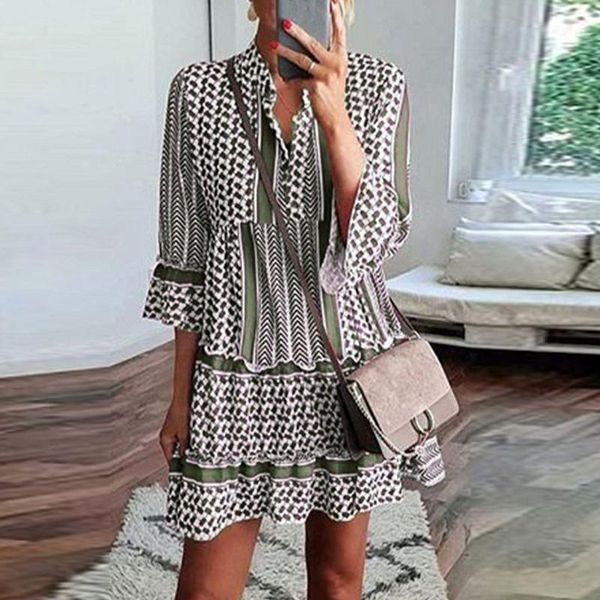 fashion women casual mini dress summer printed patchwork three quarter sleeve ruffles dresses loose beach #t3g, Black;gray
fashion women casual mini dress summer printed patchwork three quarter sleeve ruffles dresses loose beach #t3g, Black;gray