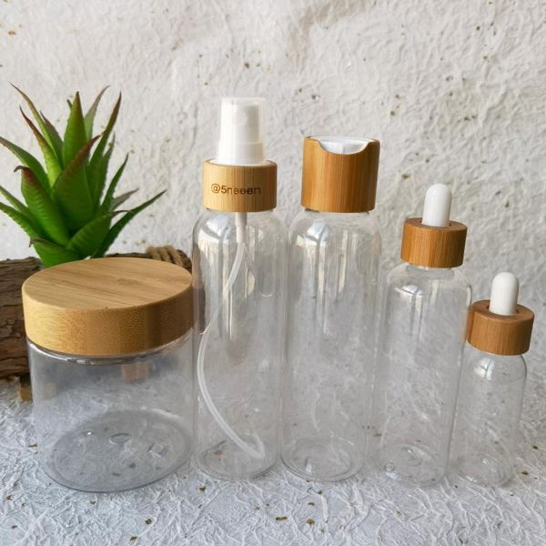 storage bottles & jars clear plastic refillable with bamboo spray lid portable empty cosmetic container shampoo lotion travel cream
storage bottles & jars clear plastic refillable with bamboo spray lid portable empty cosmetic container shampoo lotion travel cream