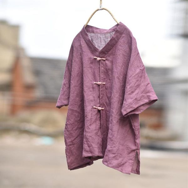 women's blouses & shirts women loose chinese style v neck ramie shirt ladies single breasted blouse female vintage 2021 summer, White
women's blouses & shirts women loose chinese style v neck ramie shirt ladies single breasted blouse female vintage 2021 summer, White