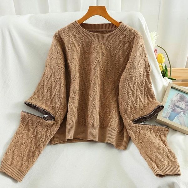 women's sweaters zipper hollowed-out long sleeve sweater women 2021 winter round collar loose simple casual knitted jumper, White;black
women's sweaters zipper hollowed-out long sleeve sweater women 2021 winter round collar loose simple casual knitted jumper, White;black