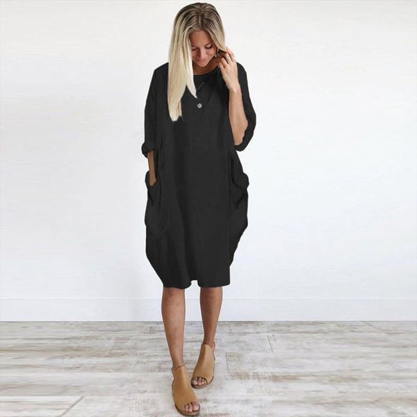 summer fashion pocket loose womens dress casual crew neck long mini daily vestidos mujer verano, Black;gray
summer fashion pocket loose womens dress casual crew neck long mini daily vestidos mujer verano, Black;gray