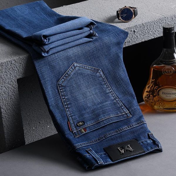 men's jeans spring and summer thin high waist stretch denim business slim straight leg pants quality 29-40, Blue
men's jeans spring and summer thin high waist stretch denim business slim straight leg pants quality 29-40, Blue