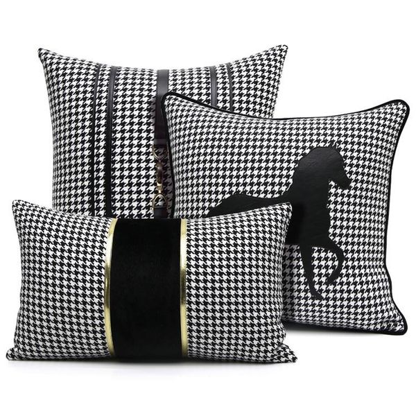 cushion/decorative pillow 30x50/45/50cm luxury black white houndstooth cushion cover sofa imitation leather horse pillowcase decorative thro
cushion/decorative pillow 30x50/45/50cm luxury black white houndstooth cushion cover sofa imitation leather horse pillowcase decorative thro