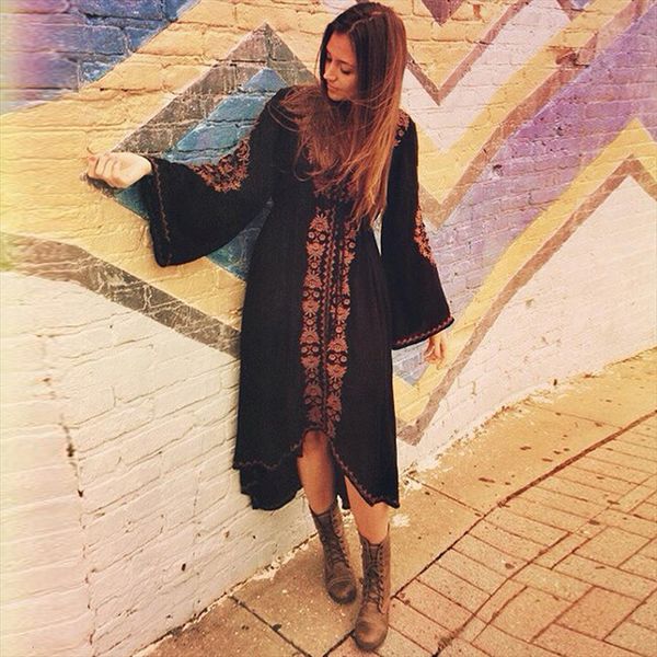long sleeve tunic vintage floral women dress embroidered cotton vestidos casual hippie boho asymmetric robe, Black;gray
long sleeve tunic vintage floral women dress embroidered cotton vestidos casual hippie boho asymmetric robe, Black;gray
