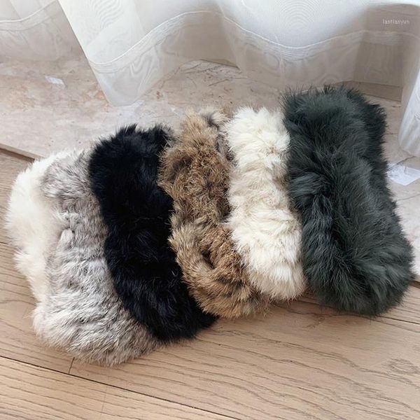 fluffy luxury hair accessories natural fur hairbands elastic band wide brimmed plush headband real1