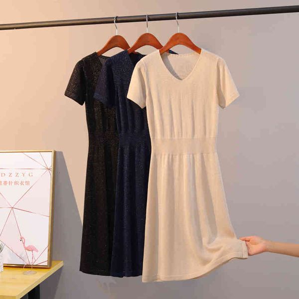 two piece dress summer lurex v neck a-line mini woman short sleeve elastic knit casual basic v-neck midi es female iv0b, White
two piece dress summer lurex v neck a-line mini woman short sleeve elastic knit casual basic v-neck midi es female iv0b, White