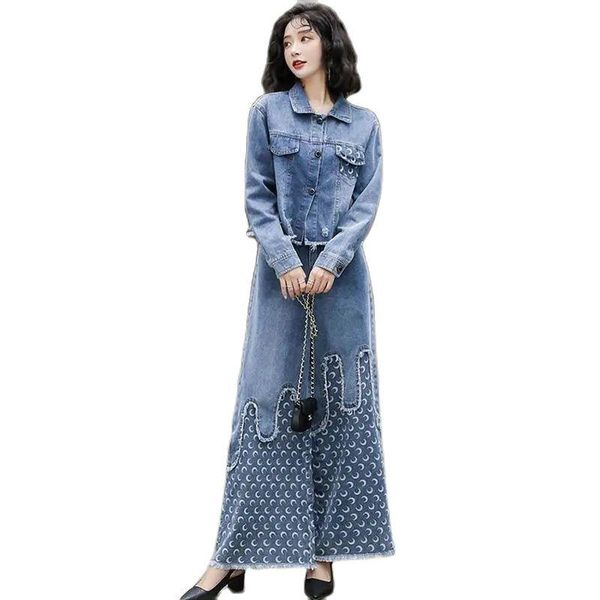 women's two piece pants 2021 autumn cowboy wide leg suit female splicing printing two-piece loose fashion short women jacket 2 set, White
women's two piece pants 2021 autumn cowboy wide leg suit female splicing printing two-piece loose fashion short women jacket 2 set, White