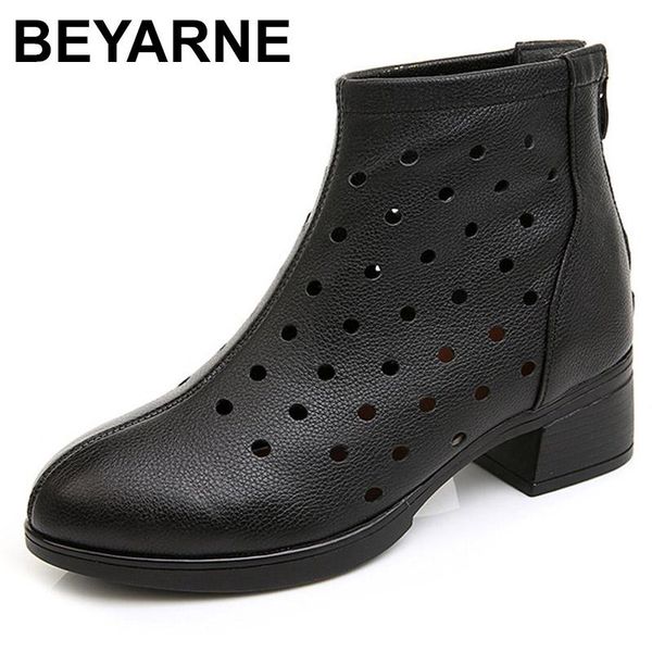 boots beyarne ankle zipper shoes hollow out fashion ladies high heels round toes genuine leather summer plus size 34-42, Black 
boots beyarne ankle zipper shoes hollow out fashion ladies high heels round toes genuine leather summer plus size 34-42, Black
