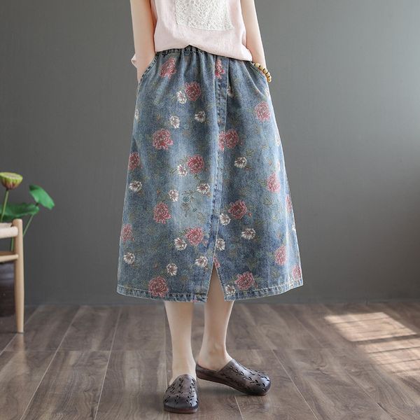 johnature spring summer women retro floral pocket all-match denim slit skirt leisure loose comfortable female 2 color skirt 210521, Black
johnature spring summer women retro floral pocket all-match denim slit skirt leisure loose comfortable female 2 color skirt 210521, Black