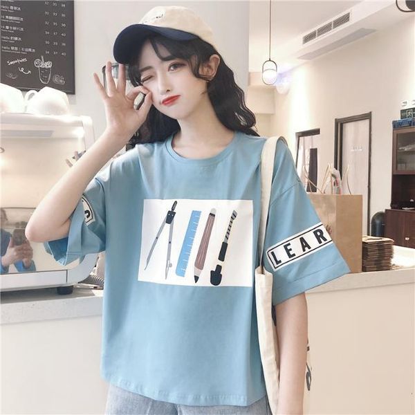 cotton summer short sleeve korean loose t-shirt girl student print half coat versatile bottom women's, White
cotton summer short sleeve korean loose t-shirt girl student print half coat versatile bottom women's, White