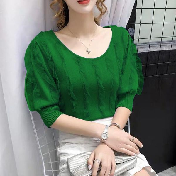 women's t-shirt 2021 summer women fashion korean o-neck lace outwear jumper tees female ice silk all-match puff sleeve knitted a23, White
women's t-shirt 2021 summer women fashion korean o-neck lace outwear jumper tees female ice silk all-match puff sleeve knitted a23, White