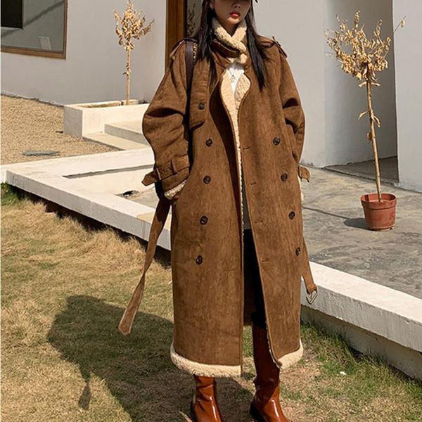 women's wool & blends vintage cotton jacket women autumn winter korean retro loose mid length over the knee lamb padded coat parka, Black
women's wool & blends vintage cotton jacket women autumn winter korean retro loose mid length over the knee lamb padded coat parka, Black