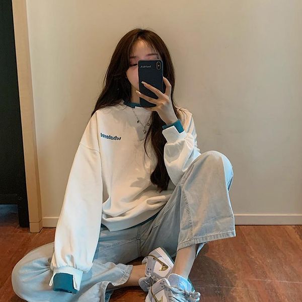 women's hoodies & sweatshirts 2021 harajuku autumn plus size loose korean women letter patchwork fake two piece blue white female sweat, Black
women's hoodies & sweatshirts 2021 harajuku autumn plus size loose korean women letter patchwork fake two piece blue white female sweat, Black