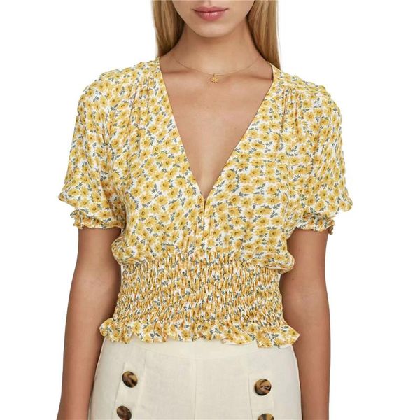 women's t-shirt female flower print v-neck fashion short sleeve pullover shirt summer slim crop girls tees, White
women's t-shirt female flower print v-neck fashion short sleeve pullover shirt summer slim crop girls tees, White