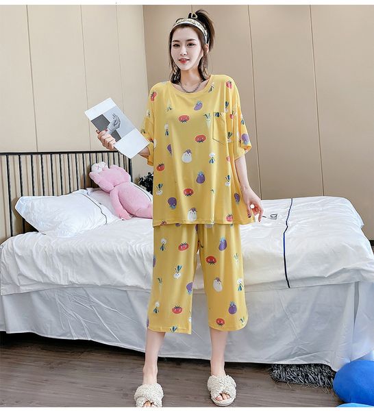 women's sleepwear 100 kg wear pajamas women loose print home clothes half sleeve cropped trousers two piece set plus size ladie's, Black;red
women's sleepwear 100 kg wear pajamas women loose print home clothes half sleeve cropped trousers two piece set plus size ladie's, Black;red