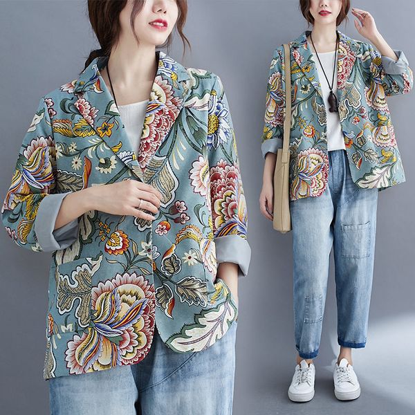 size big women's clothes of cotton and linen jacket suit spring casual print all-match thin blazer flower y1174 p5os, White;black
size big women's clothes of cotton and linen jacket suit spring casual print all-match thin blazer flower y1174 p5os, White;black