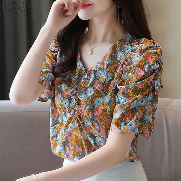 ladies floral chiffon blouse vintage summer short sleeve print clothes women and blouses blusas 9150 50 210506, White 
ladies floral chiffon blouse vintage summer short sleeve print clothes women and blouses blusas 9150 50 210506, White