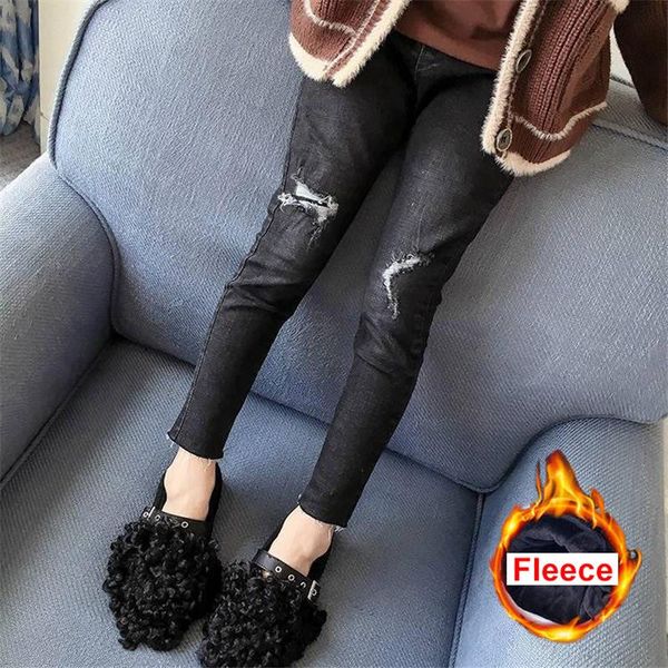 kids girl's skinny jeans winter fleece ripped pants teenager solid denim trousers fashion broken hole jeans for girls 10 years, Blue
kids girl's skinny jeans winter fleece ripped pants teenager solid denim trousers fashion broken hole jeans for girls 10 years, Blue