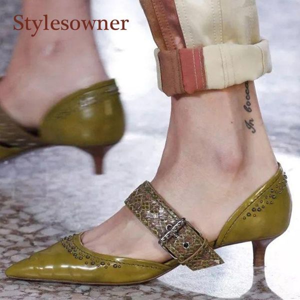 dress shoes pointed toe patent leather party small mid kitten heel belt buckle lady rivets white black green runway pumps women
dress shoes pointed toe patent leather party small mid kitten heel belt buckle lady rivets white black green runway pumps women
