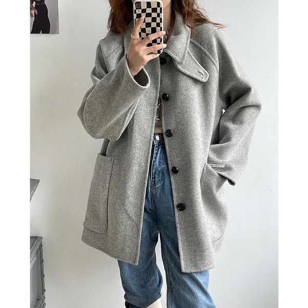 women's wool & blends autumn and winter 2021 korean handmade short two necked double-sided 100% coat women loose single breasted woolen, Black
women's wool & blends autumn and winter 2021 korean handmade short two necked double-sided 100% coat women loose single breasted woolen, Black