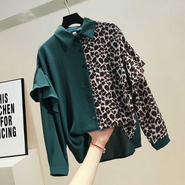 shirt shirts spring woman fashion dark green spliced leopard long sleeve up camisas mujer, White
shirt shirts spring woman fashion dark green spliced leopard long sleeve up camisas mujer, White
