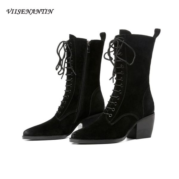 boots leather thick-heeled mid-tube trendy women's patent pointed-toe lace-up high-heel motorcycle, Black
boots leather thick-heeled mid-tube trendy women's patent pointed-toe lace-up high-heel motorcycle, Black