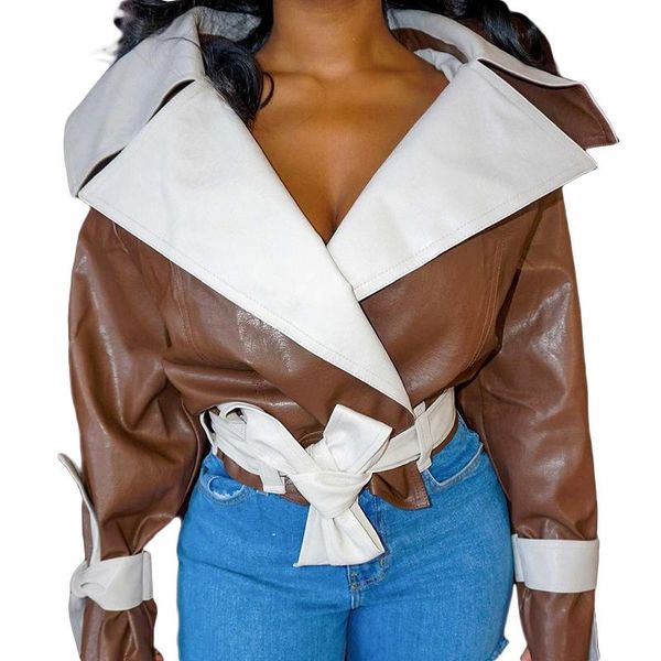 women's jackets women coat contrast color long sleeve lapel bandage pu leather jacket party travel top, Black;brown
women's jackets women coat contrast color long sleeve lapel bandage pu leather jacket party travel top, Black;brown
