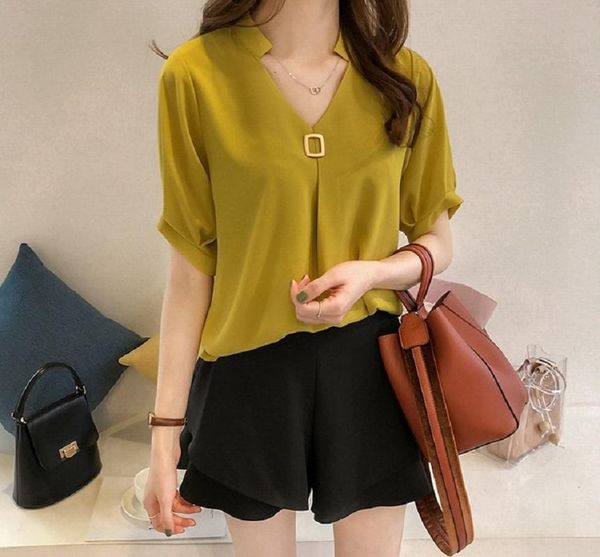 women's blouses & shirts spring v-neck short sleeve solid color elegant chiffon blouse women korean loose slim plus size 4xl ladies, White
women's blouses & shirts spring v-neck short sleeve solid color elegant chiffon blouse women korean loose slim plus size 4xl ladies, White