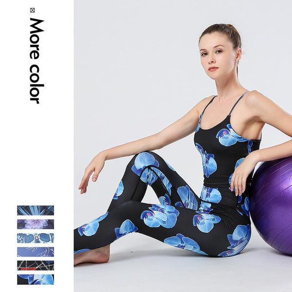 yoga outfit clothes suit women printed fitness vest trousers sports set