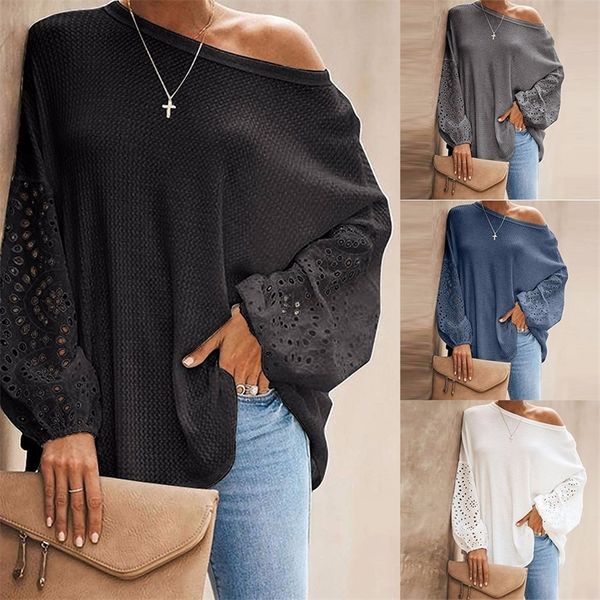 women's patchwork hollow out long sleeve t shirt waffle knit off shoulder oversized pullover autumn women clothes 210317, White
women's patchwork hollow out long sleeve t shirt waffle knit off shoulder oversized pullover autumn women clothes 210317, White