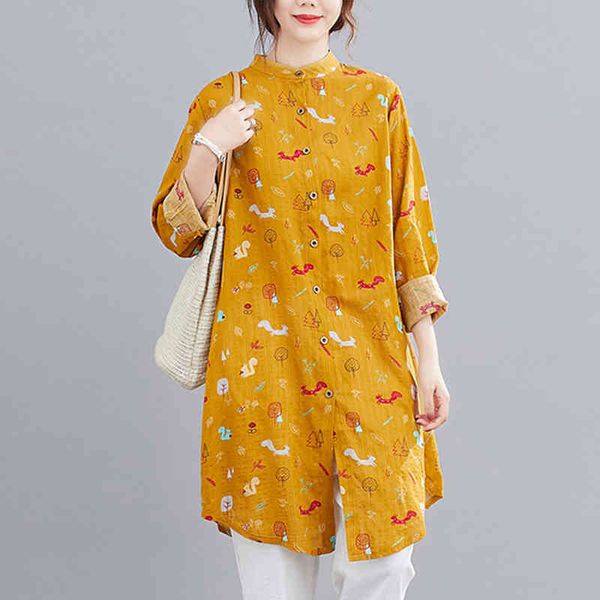 johnature casual print women long shirts spring o-neck full sleeve loose blouse all-match 3 colors cute 210521, White 
johnature casual print women long shirts spring o-neck full sleeve loose blouse all-match 3 colors cute 210521, White