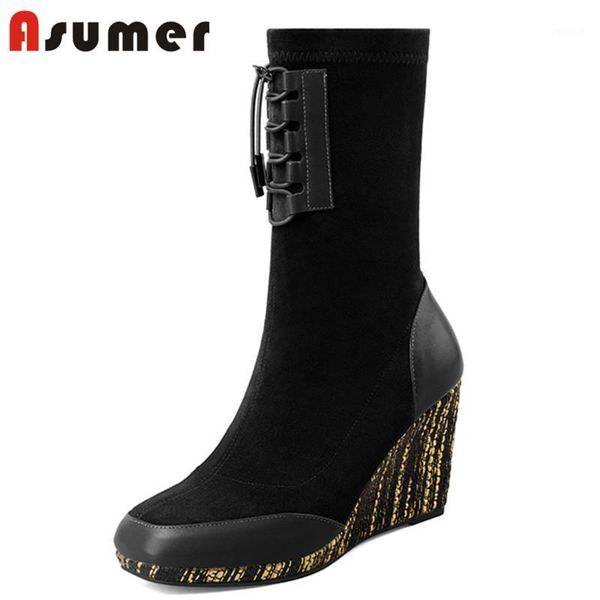 boots asumer 2021 arrive wedges shoes ladies autumn winter ankle round toe cross tied elegant stretch women black1, Black
boots asumer 2021 arrive wedges shoes ladies autumn winter ankle round toe cross tied elegant stretch women black1, Black