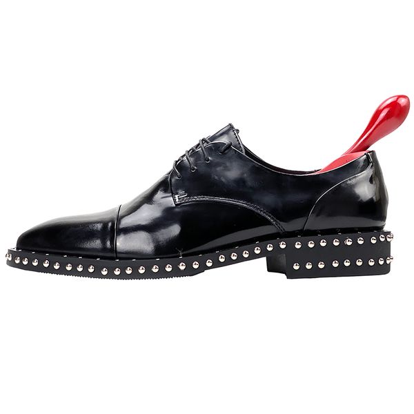 

handmade rivets leather shoes lace up fashion derby men loafers wedding bridal dress oxfords, Black