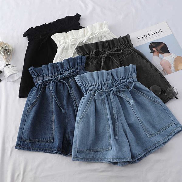 summer high waist denim shorts women casual loose ladies lace-up elastic waist pocket blue white black jeans female beach 210611
summer high waist denim shorts women casual loose ladies lace-up elastic waist pocket blue white black jeans female beach 210611