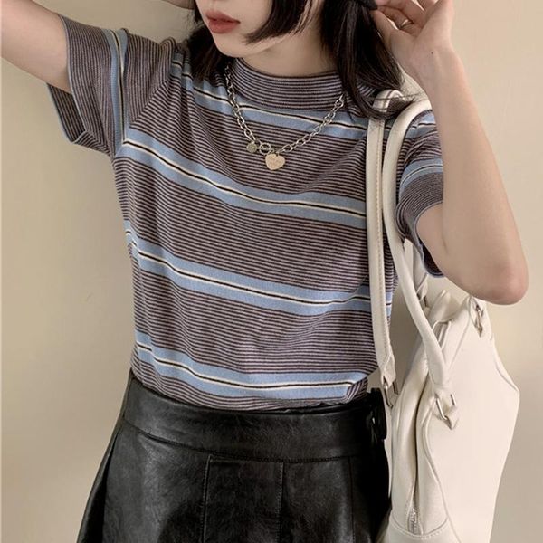 women's t-shirt womens summer knitting t shirt short sleeve patchwork striped casual knit female o neck slim thin simple tees t-shirts, White
women's t-shirt womens summer knitting t shirt short sleeve patchwork striped casual knit female o neck slim thin simple tees t-shirts, White
